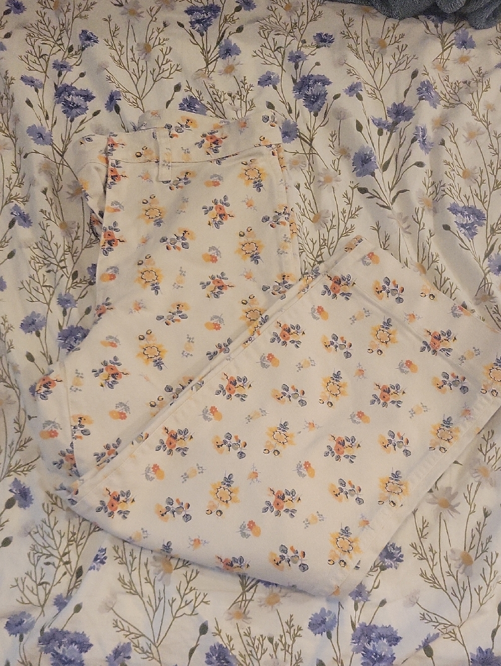 Madewell Cream Floral Jeans with Yellow & Blue Accents